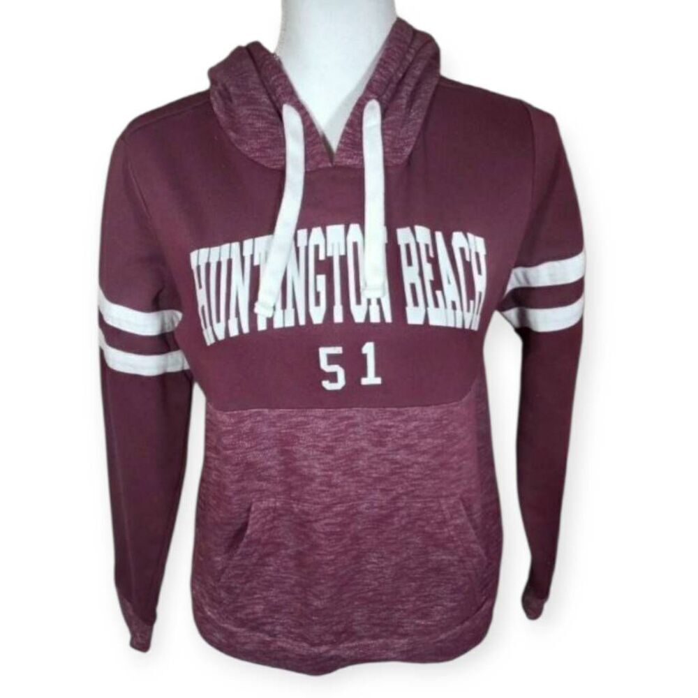 LIQUID ENERGY APPAREL MAROON & WHITE HUNTINGTON BEACH HOODIE SZ.S EUC.